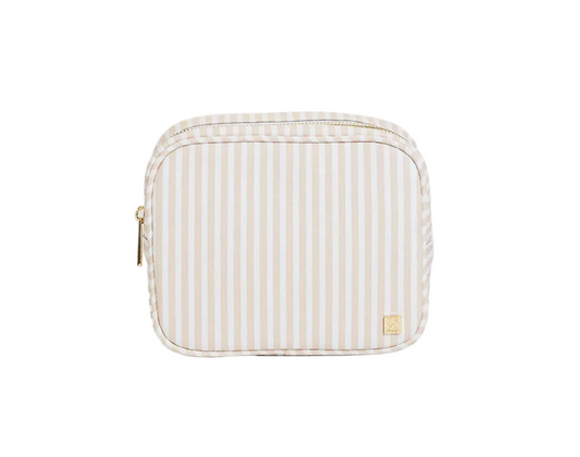Tan Stripe Makeup Bag