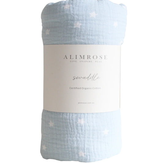 Muslin Swaddle-Starry Night - Baby Blue