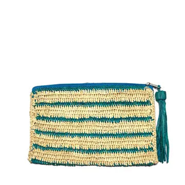 Striped Raffia Pouch – Teal Stripe