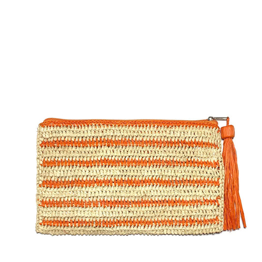 Striped Raffia Pouch – Orange