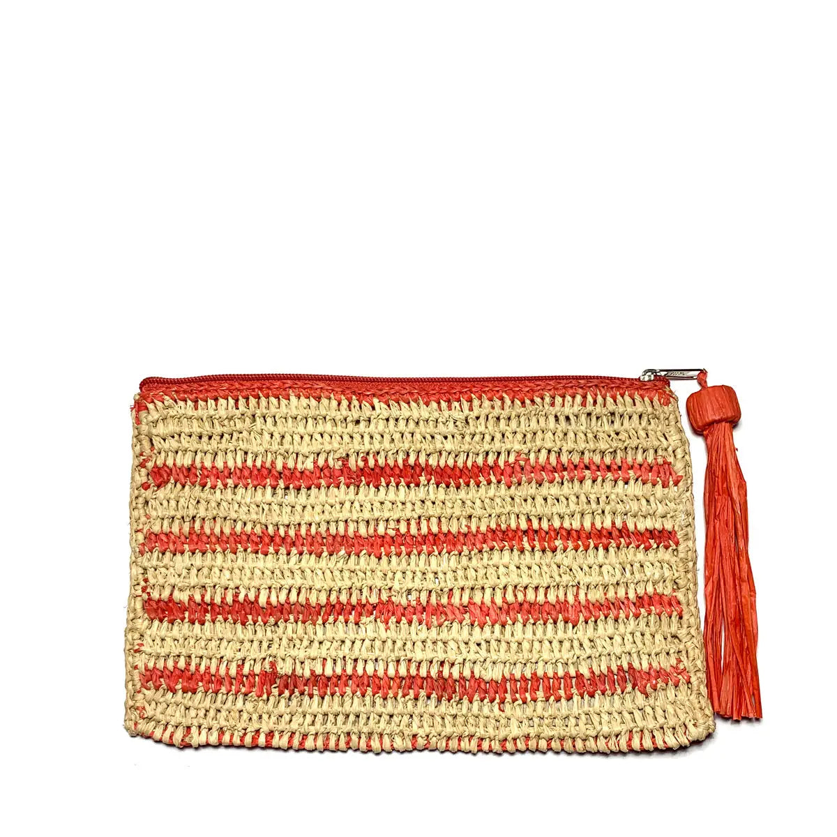 Striped Raffia Pouch – Red