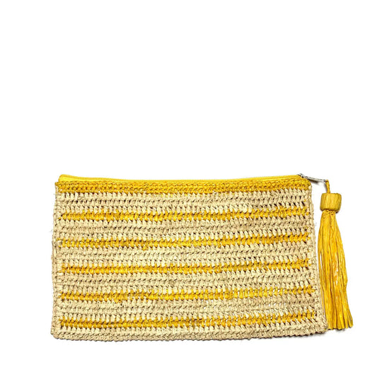 Striped Raffia Pouch – Yellow