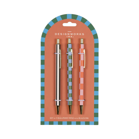 Set of 3 Pen Set- Stripes and Checks