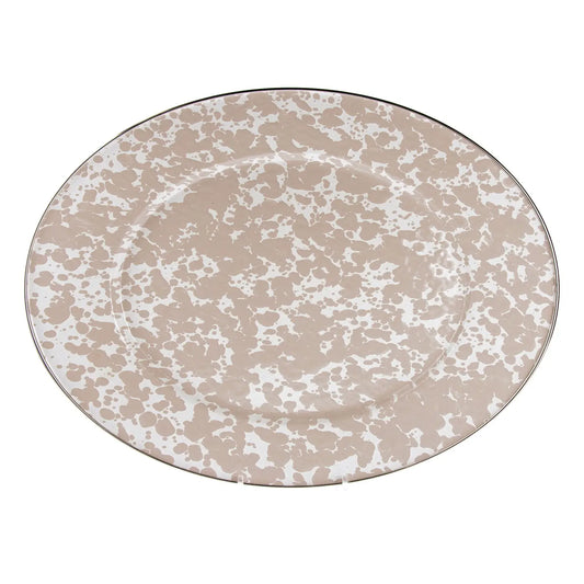 Oval Enamel Platter – Taupe Swirl