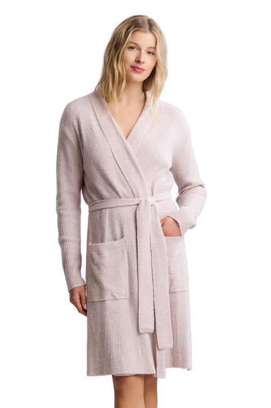 Barefoot Dreams Ribbed Robe - Faded Rose/Pearl