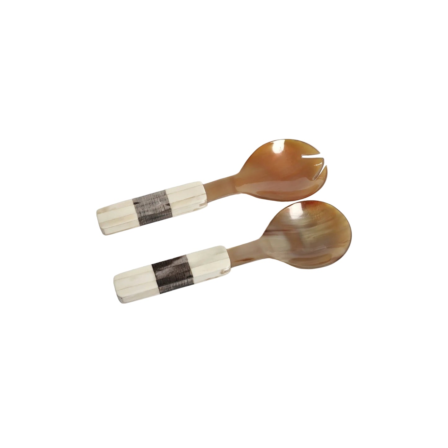 Variegated Horn and Brass Server Set