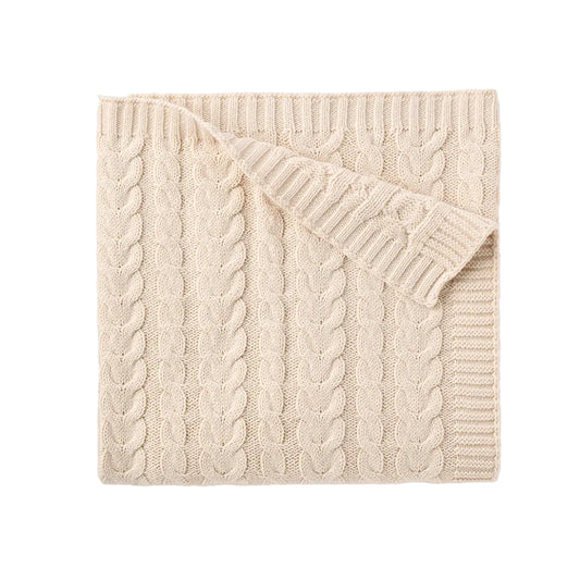 Cable Knit Baby Blanket- Wheat