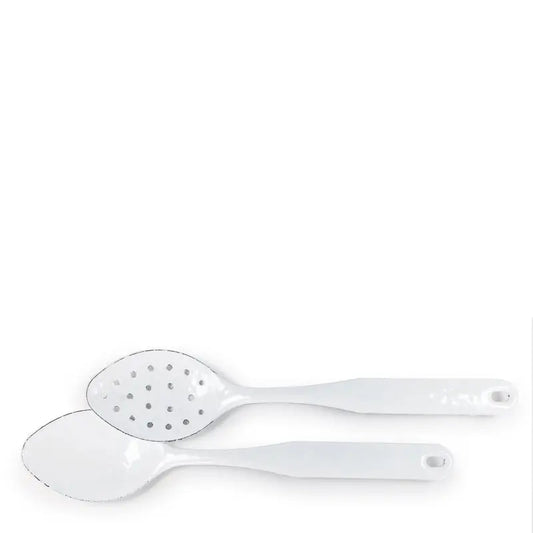 Enamel Serving Spoon Set – White