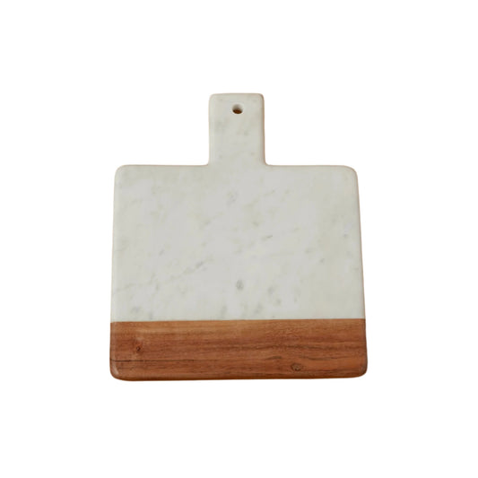 White Marble Square Acacia Board with Handle