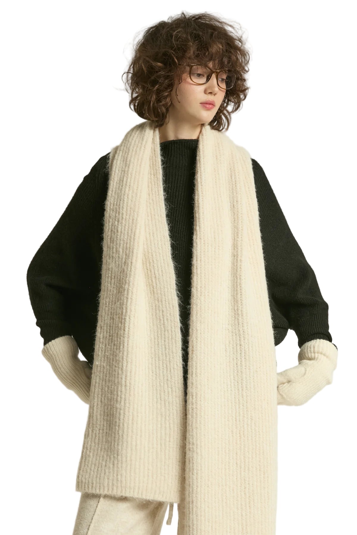 Ribbed Wool Scarf- Natural White