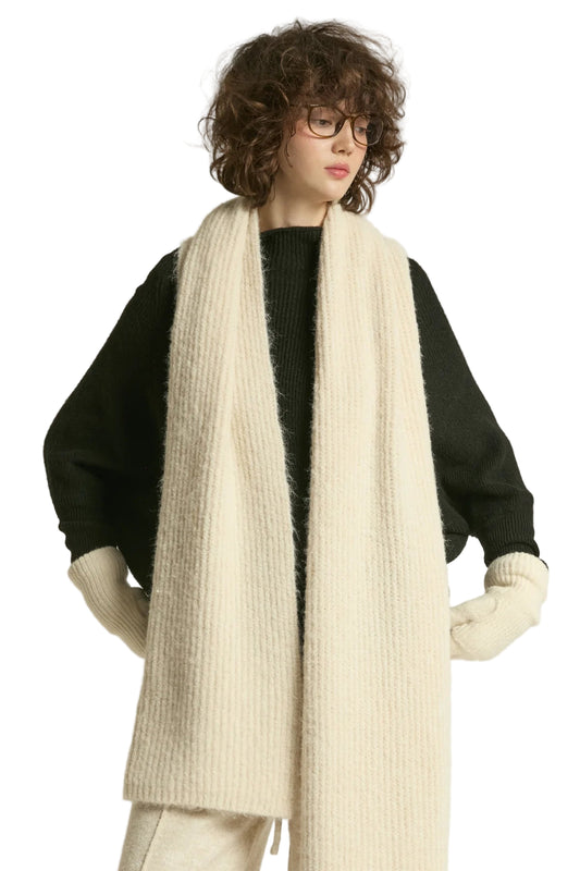 Ribbed Wool Scarf- Natural White