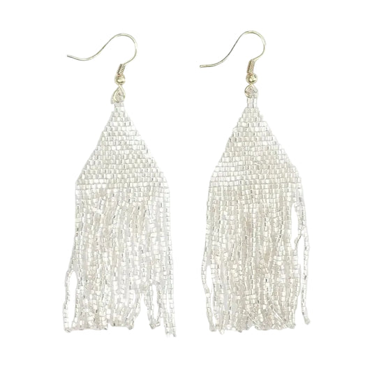 Silver Beaded Fringe Earrings