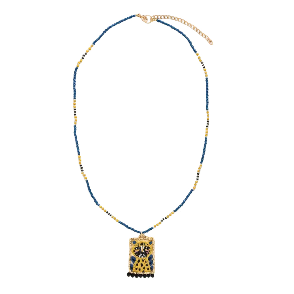 Beaded Necklace with Embroidered Cheetah
