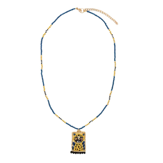 Beaded Necklace with Embroidered Cheetah