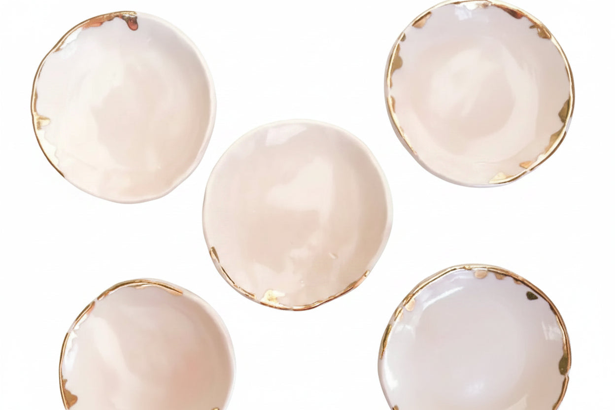 Mini Ceramic Ring Dish - Blush with Gold