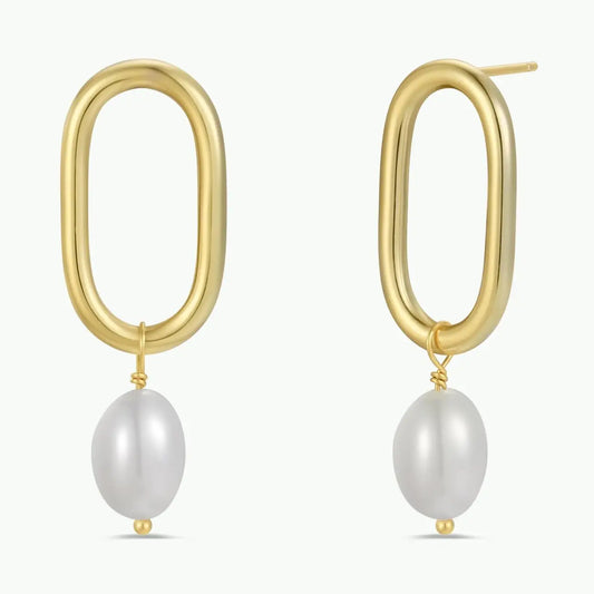 Oval Pearl Drop Earring