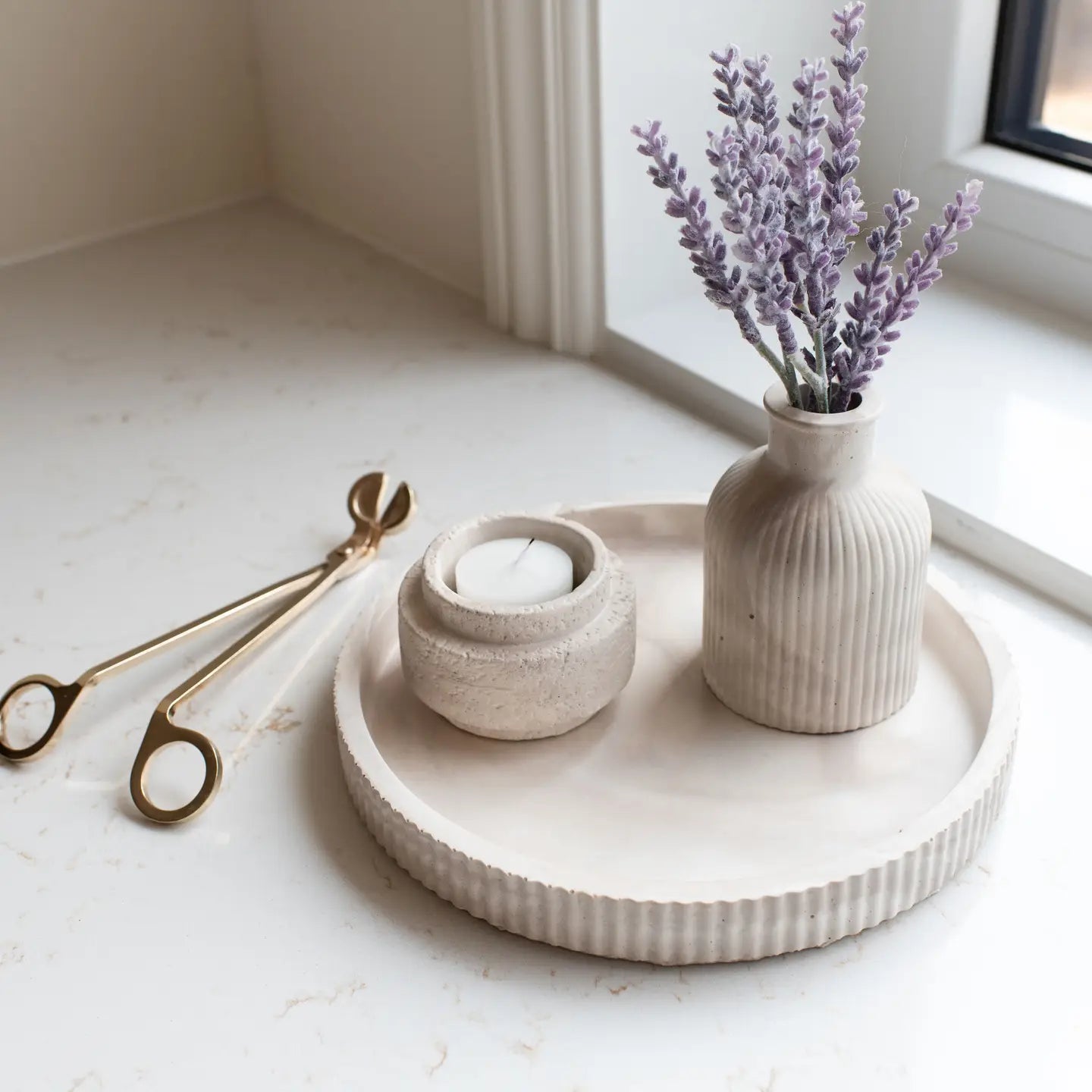 Fluted Round Tray-Limestone