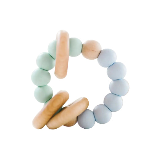 Teether with Wooden Rings - Mist