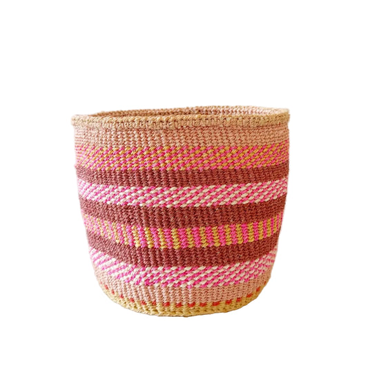 Pink and Maroon Stripe Plant Basket