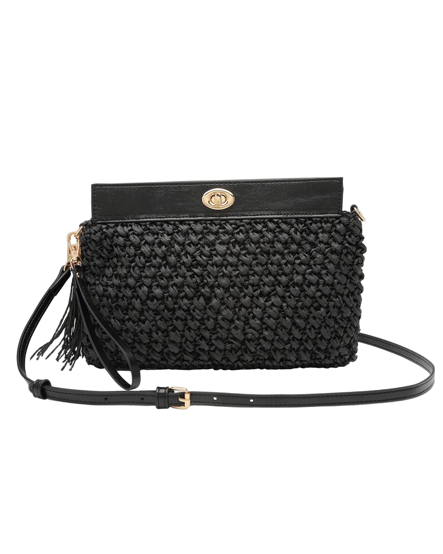 Black Raffia Crossbody Bag