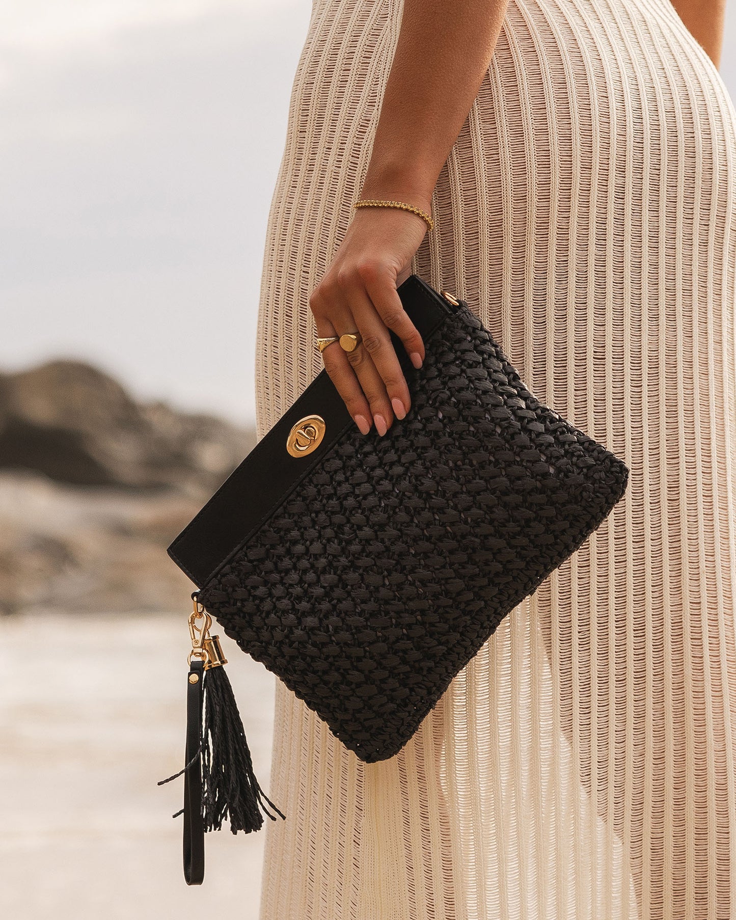Black Raffia Crossbody Bag