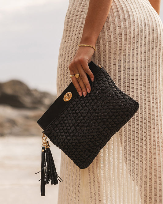 Black Raffia Crossbody Bag