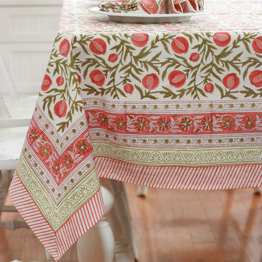 Red Pomegranate Block Printed Tablecloth