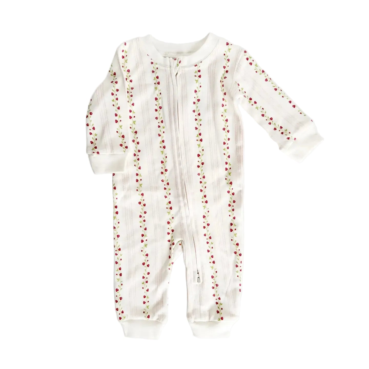 Organic Cotton Long Sleeve Zip Romper - Strawberry