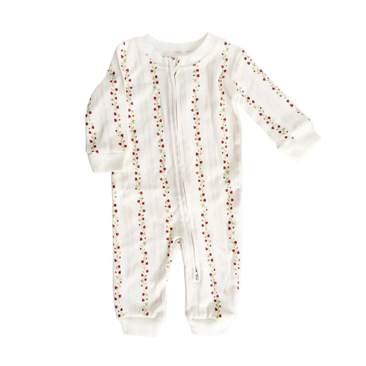 Organic Cotton Long Sleeve Zip Romper - Strawberry