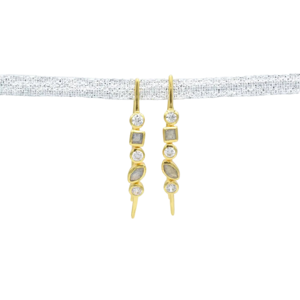 Linear Earrings with Labradorite and CZ