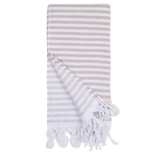 Beige Striped Turkish Towel