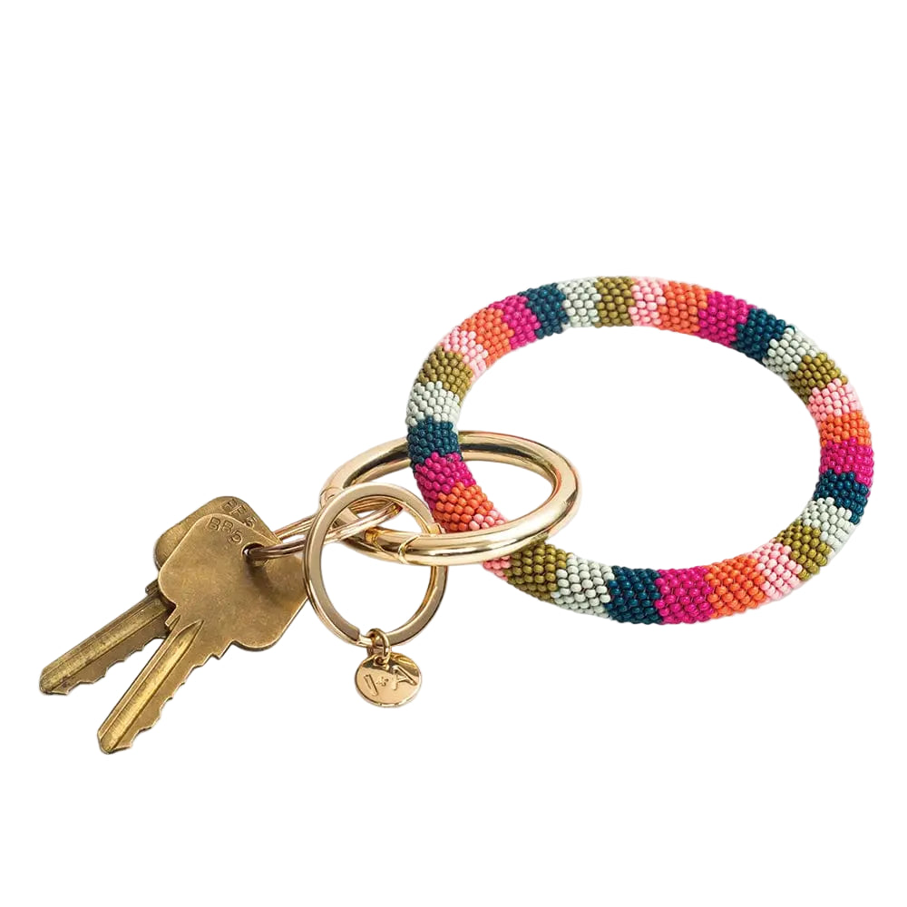 Beaded Key Ring- Rainbow Stripe