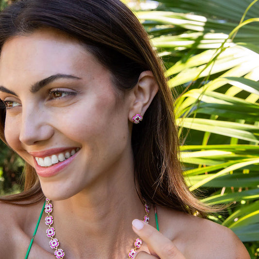 Pink Floral Stud Earrings