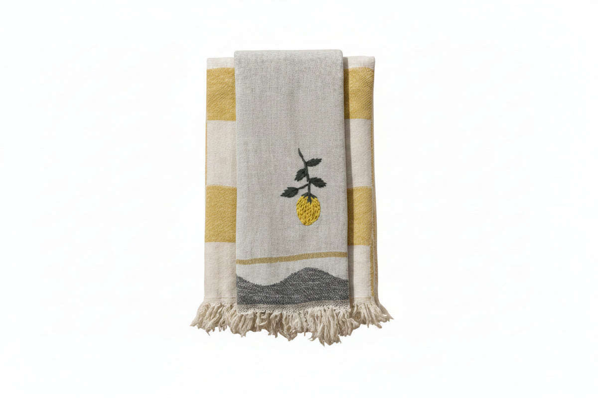 Hand Stitched Lemon Tea Towel Set