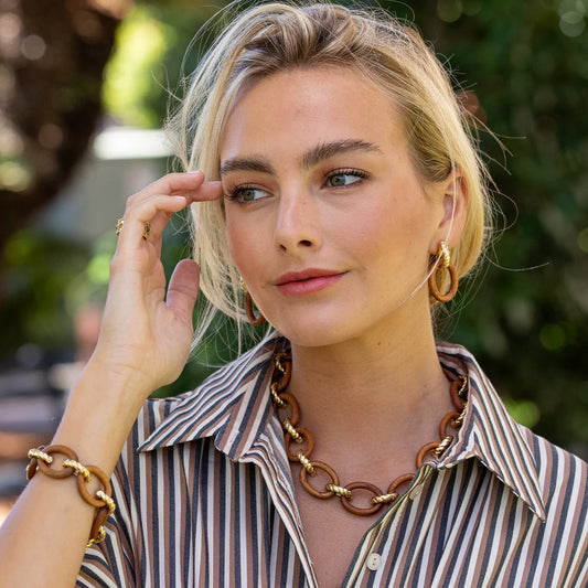 Teak Link Drop Earrings