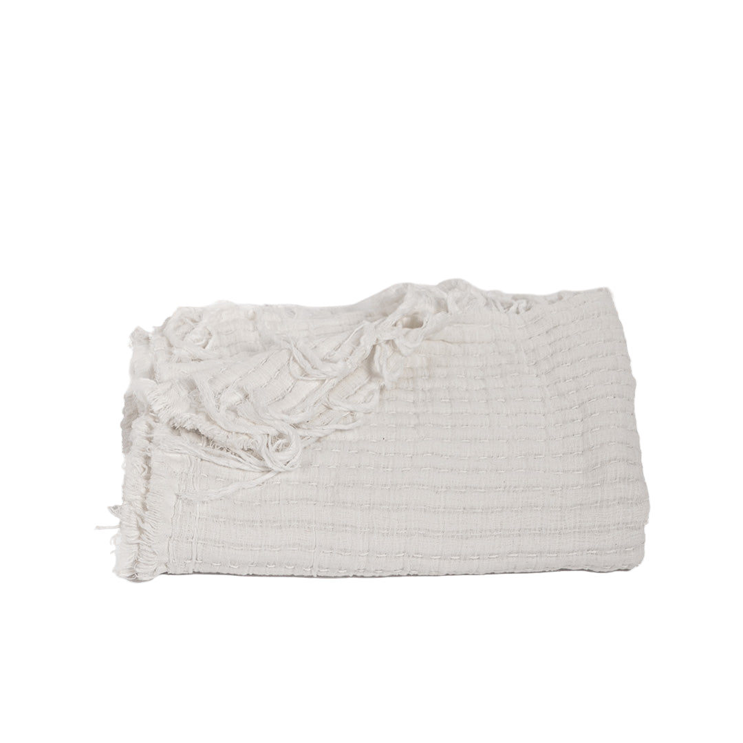 Cotton Throw with Tassels - White