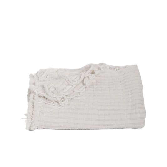 Cotton Throw with Tassels - White