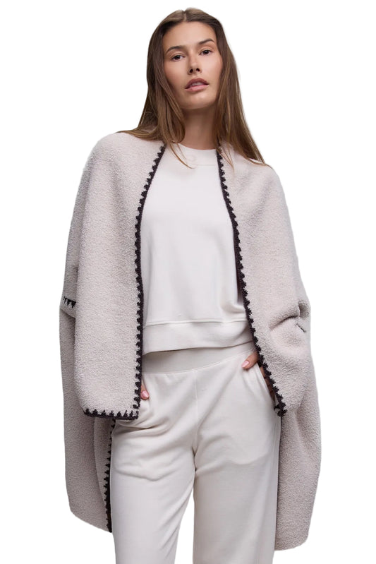 Barefoot Dreams Blanket Stitch Wrap - Stone/Umber
